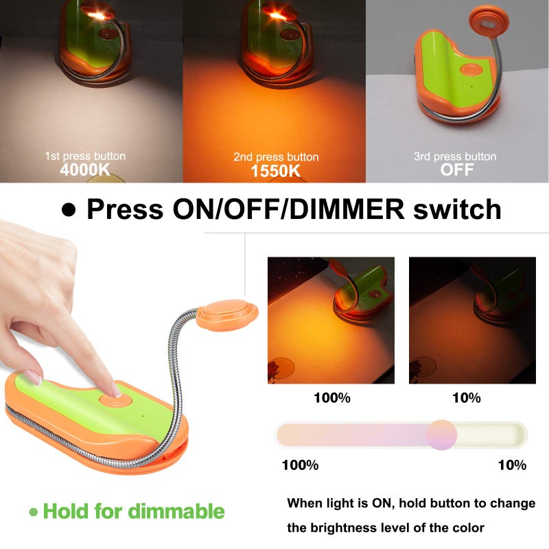 BIGMONAT Rechargeable Reading Light for Kids,Small Amber Book Light,Multi Colors Portable LED Reading Lamp with 361Â° Rotary Light Neck,Wireless Clip Reading Light for Books (White) - Image 3